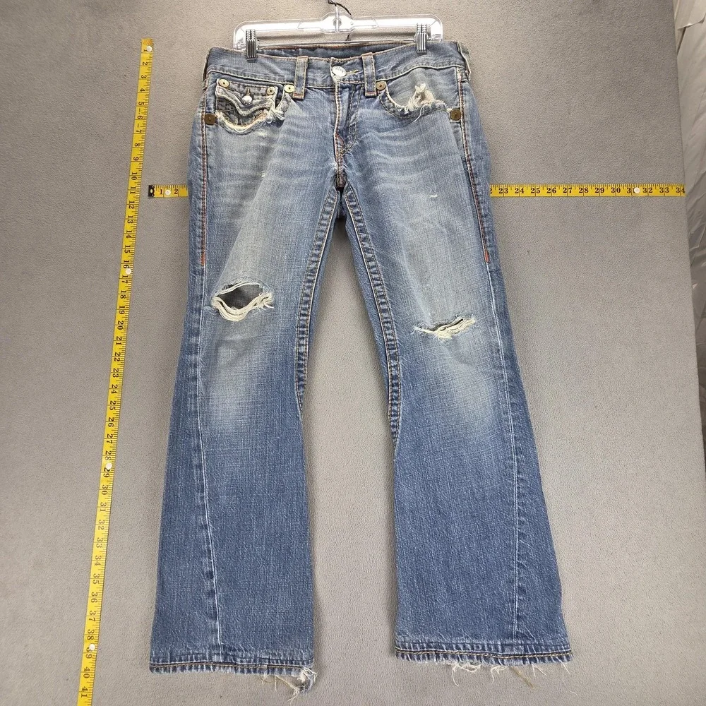 VTG True Religion Jeans Mens Joy Big T Bootcut Flare USA Altered Hem Fits 32x28